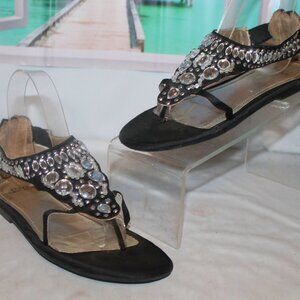 Gorgeous Rhinestone Crystal Flat Gladiator Sandals Sz 4